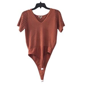 Gimmicks Women's Top Bodysuit Boho Crochet Sz XS Camel Caramel Y2K‎ Barbiedoll